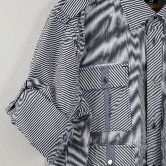 Cavi Men's Blue & White Vertical Striped Long Sleeve Dress Shirt Sz XL - Picture 10 of 11